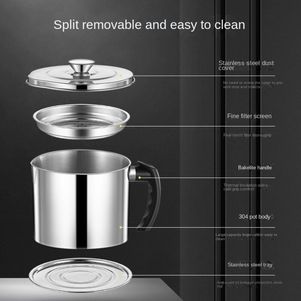 1.3L/1.8L Oil Filter Pot Large Capacity Lard Strainer Filter Tank Storage Container Grease Keeper Cooking Oil Strainer Kitchen