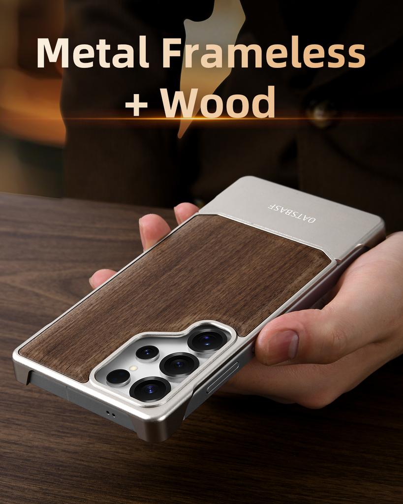 Oatsbasf Solid Wooden Phone Case for Samsung Galaxy S25 Ultra Magnetic Shockproof S25 Ultra Case Metal Frameless Easy To Install