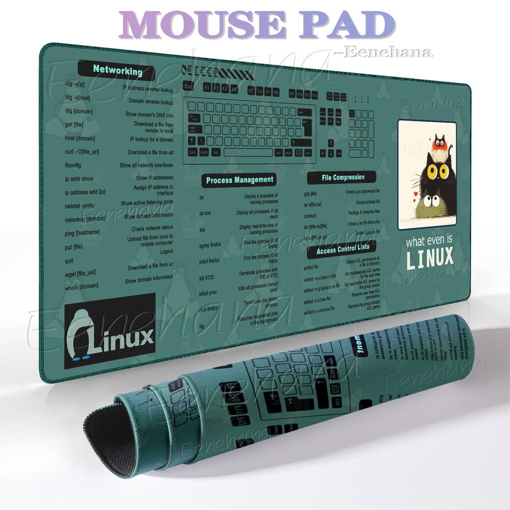LINUX Shortcut for Unix Programmer Pad Gaming XXL Nonslip Laptop Cute Cats Cartoon Desk Mats Keyboard Accessories Student Gifts