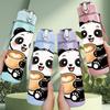 1PC Panda Drinking Coffee Cute Pattern 750ml Color Plastic Sports Water Bottle Leakproof Flip Straw Lid Suitable for Sports Office Home Use