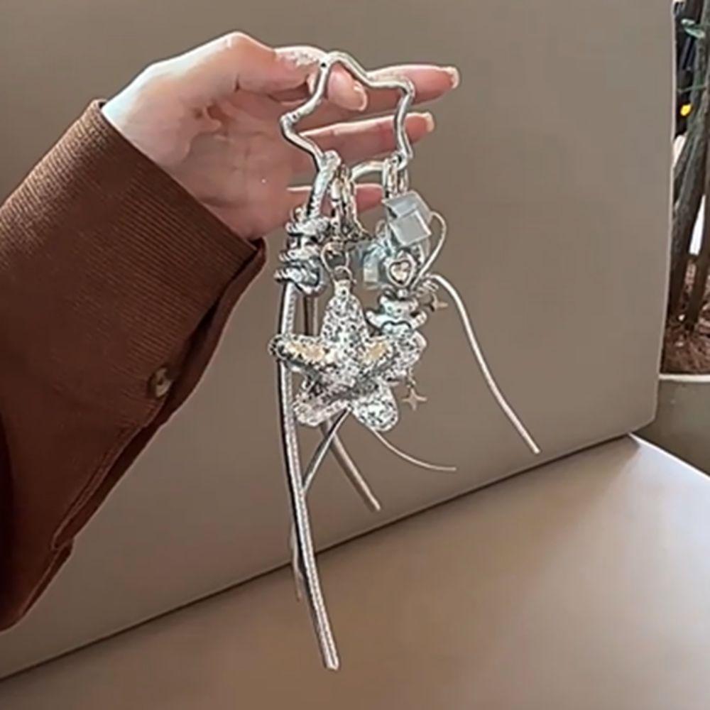 Bag Charm Braided Rope Bag Pendant Korean Bow Tassel Keyring Star Keychain Friends Birthday Gifts