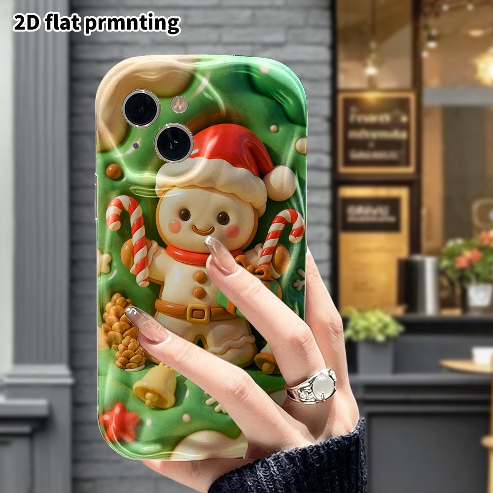 Phone Case: 2D Flat Design Suitable for iPhone 18 17 16 15 14 13 Pro Protective Case, Gingerbread Man Christmas, Christmas and Halloween, Perfect Holi