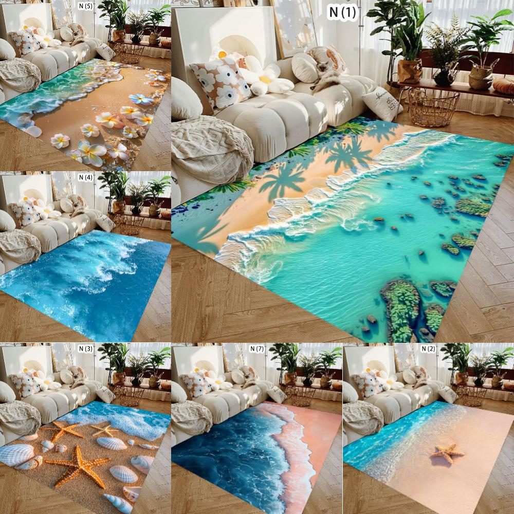 Fun HD Summer Coastline Beach Carpet for Living Room Sofa Soft Decor Rugs Bedroom Rug Kitchen Coffee Table Mat Hallway Rug
