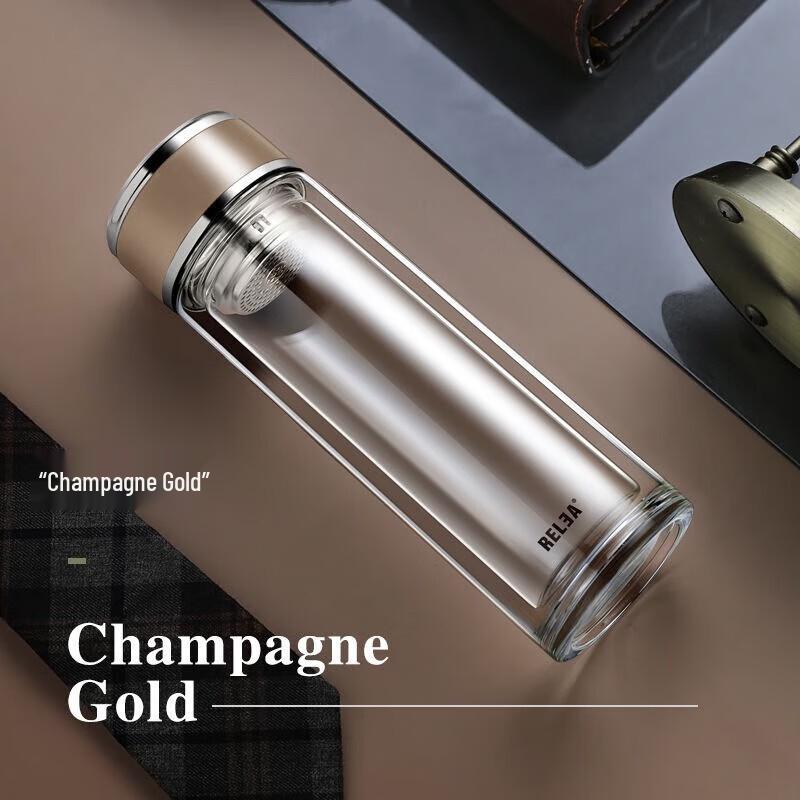 RELEA Portable Double-Wall Borosilicate Glass Tea Water Bottle