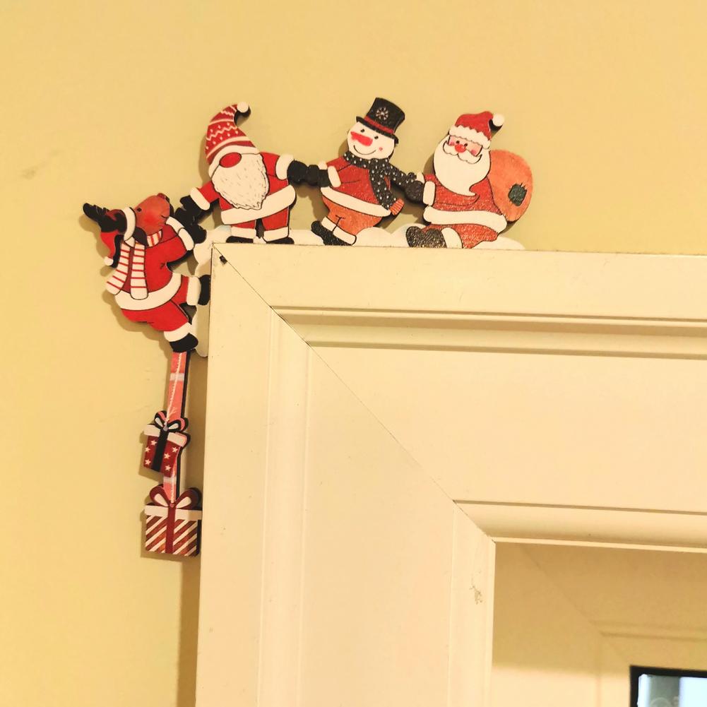 Santa Christmas Door Corner Decor Christmas Door Frame Decor Snowman Reindeer Frame Sign Wooden Pendant For Party House Dec Y3L1