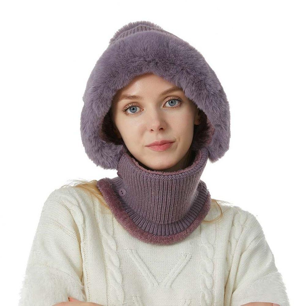 Plush 2in1 Scarf Hat Thicken Warm Balaclavas Hat Simple Winter Cap Mask Set Riding