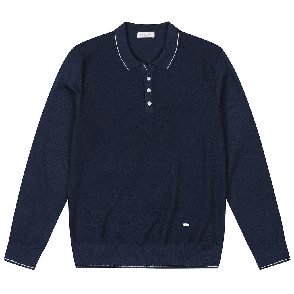 FERRAROMILANO Men'S Solid Long Sleeve Collared Sweater Deep Blue (Am0Dts10145)