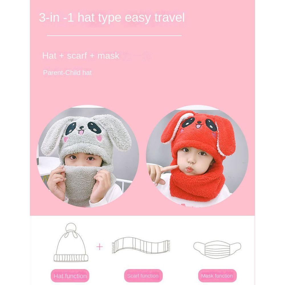 Double Fleece Coral Velvet Cap Cartoon Rabbit Scarf Thicken Cap Winter Kids Caps Children