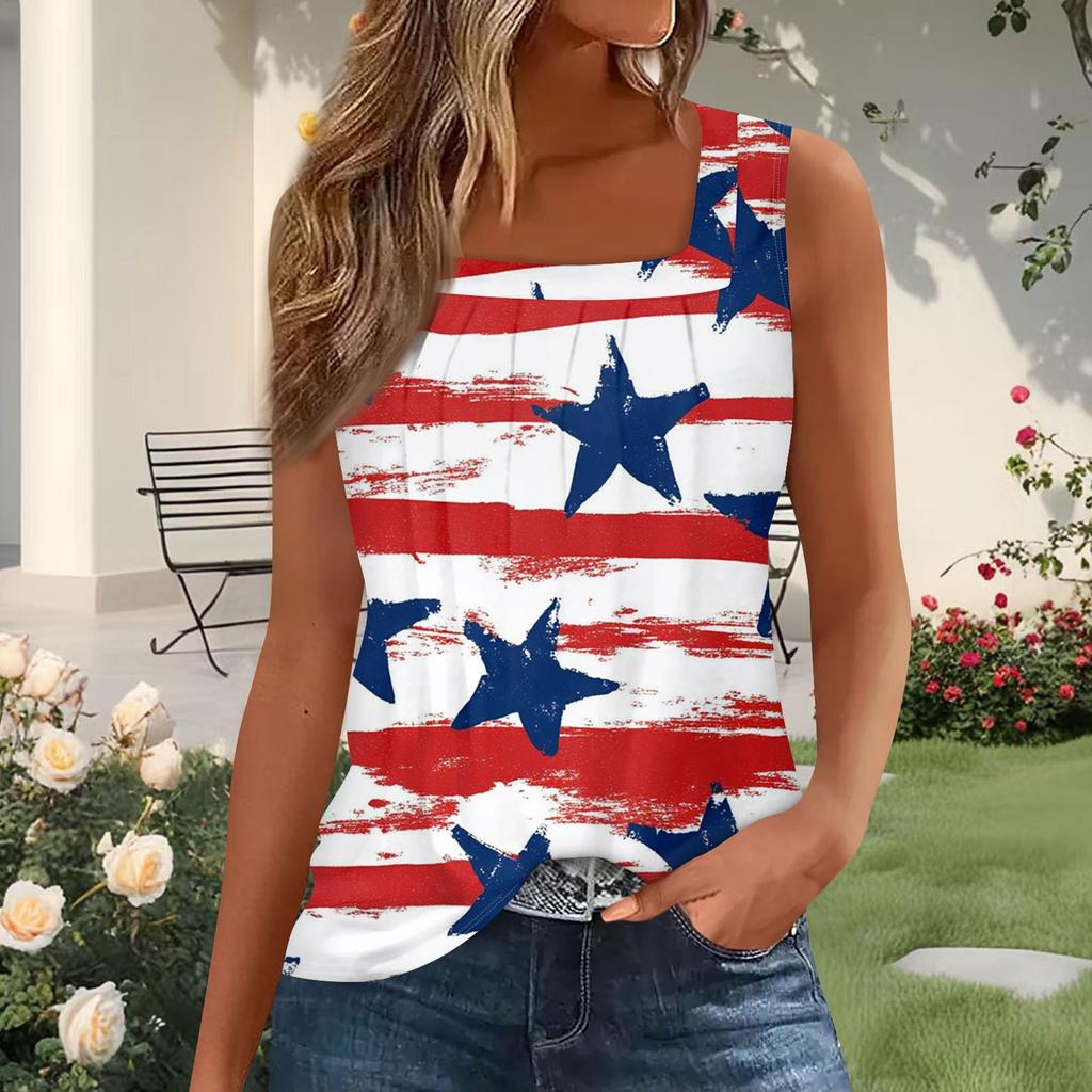 Dámský módní plisovaný top s potiskem a čtvercovým výstřihem