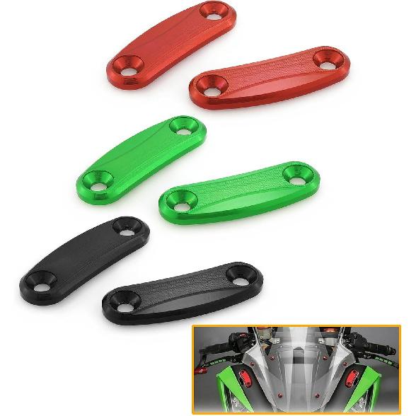 HEINMO Mirror Block Off Plates Mirror Hole Cover Cap Compatible With ZX10R ZX6R Nin'250 Nin'400 2016-2023 2024 CNC Aluminum (Black)