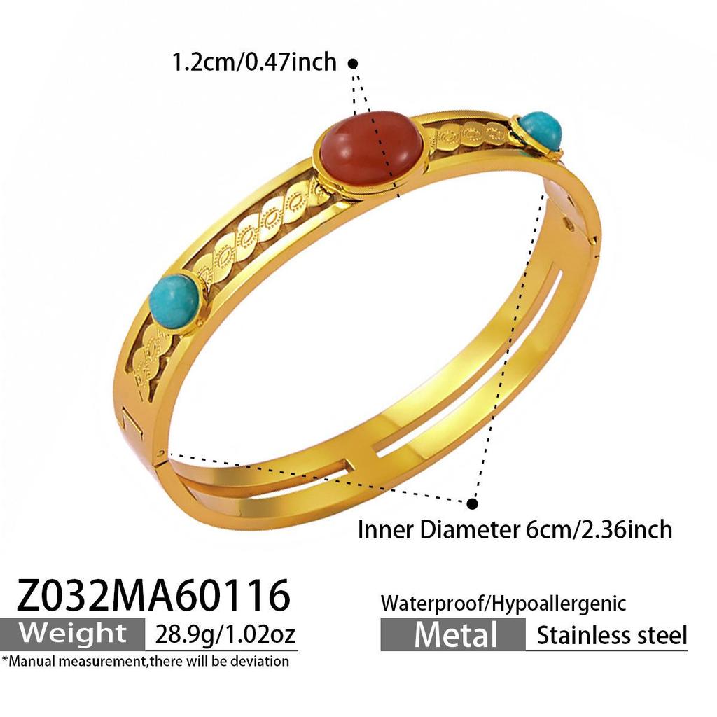 Personalized Red Agate Drip Oil Gold-Plated Stainless Steel Geometric Bracelet