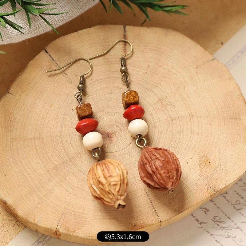 Retro Handmade Plant Fruit Earrings Pine Cone Literature and Art Chinese Medicine Dried Fruit Niche Creative Earrings Women