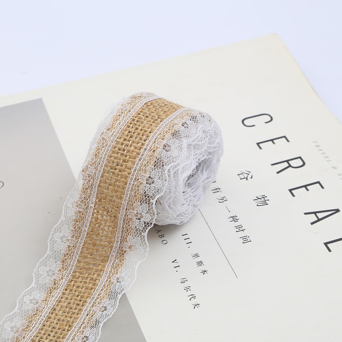 

2 м/рулон натуральная джутовая лента из мешковины с белой кружевной отделкой по краю, деревенский винтажный свадебный декор, гессианское кружево, джутовый рулон, сделай сам, товары для рождественской вечеринки 5cm