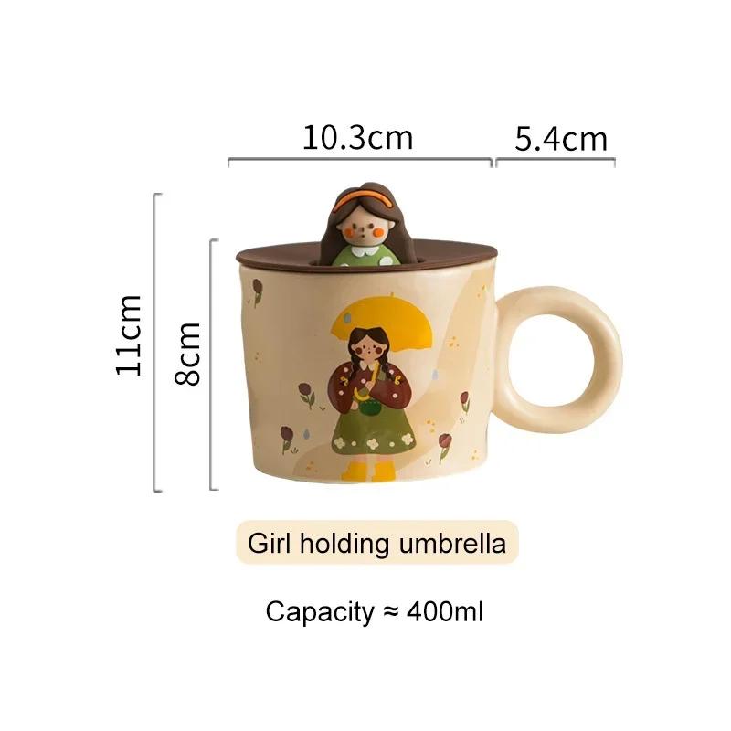 Ceramic Dinner Plate Bowl Cup with Lid Household Cute Girl Tableware Rice Bowl Cartoon Breakfast Plate Coffee Mug Birthday Gift