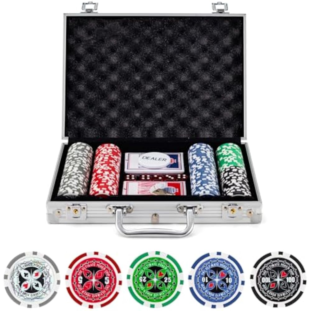 Poker Set, 11g, 200 Chips with Numeric Stickers+Silver Case Casino Set, Poker Chips, Casino Chips...