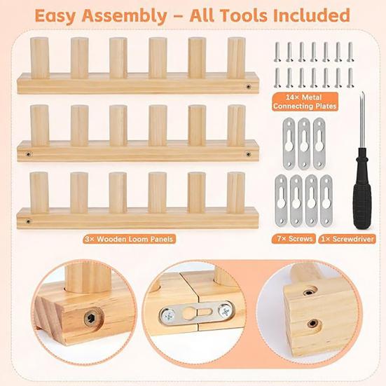 Thick Yarn Knitting Loom Reusable Wood Frame Adjustable Loom Beginners DIY Knitting Loom for Thick Yarn Blankets Crafting