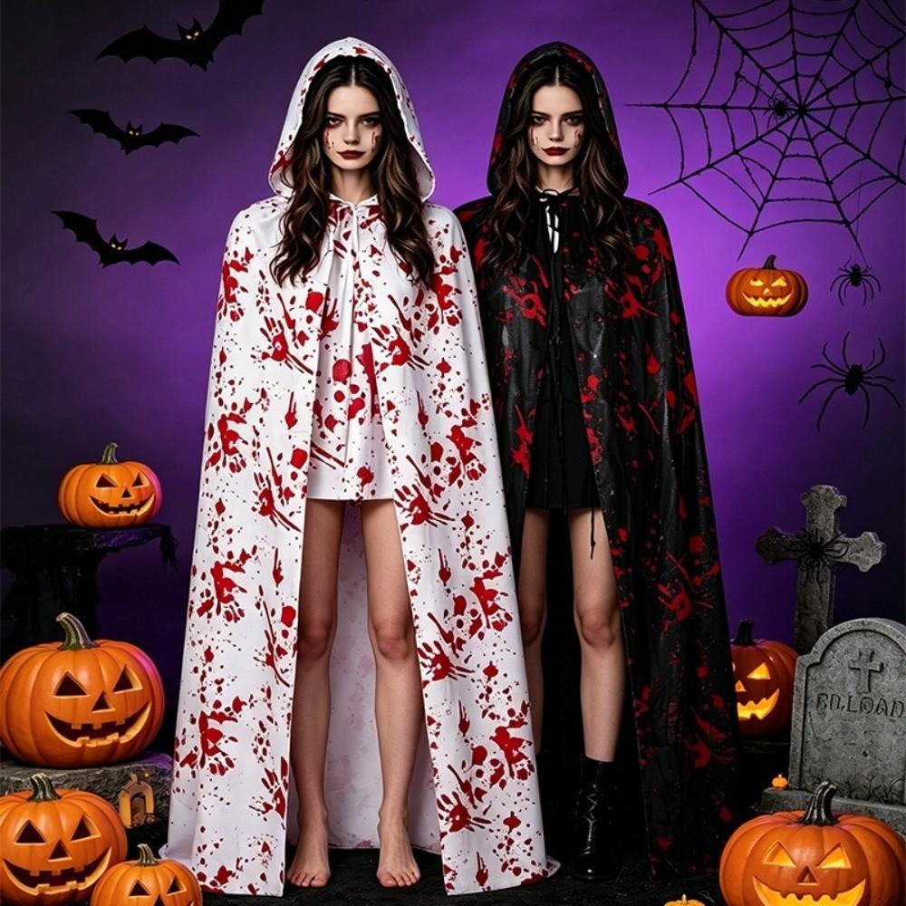 Stretchy Fit Blood Stained Cape Hooded Design Cosplay Costume Cloak  for Horror Dress Up