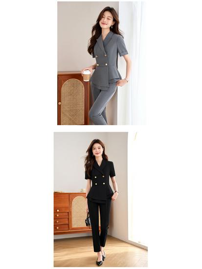 Women's Summer Short-Sleeve Suit Set - Elegant, High-End Professional Attire for Front Desk Managers