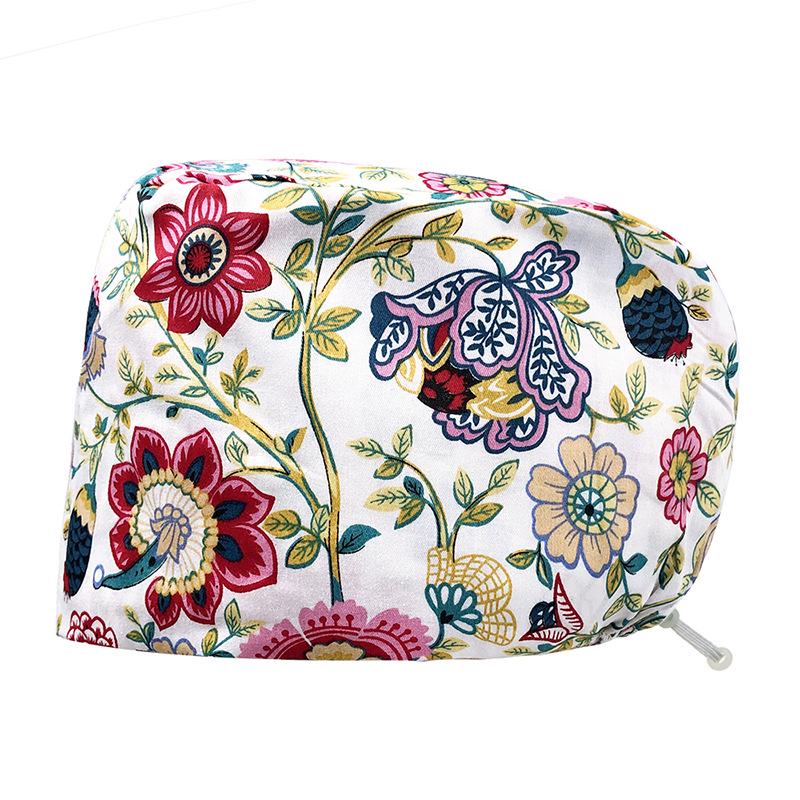 Floral Snap-Button Surgical Cap for Nurses and Doctors