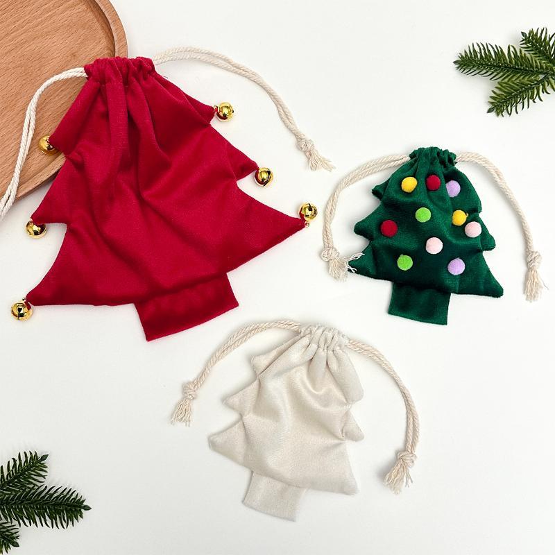 2026 New Atmosphere Christmas Tree Shaped Drawstring Gift Bags Christmas Tree Decoration Gift Bags