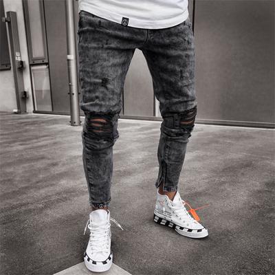 Men Fashion Skinny Jeans Snowflake Casual Slim Zipper Feet Pants Men XS-3XL