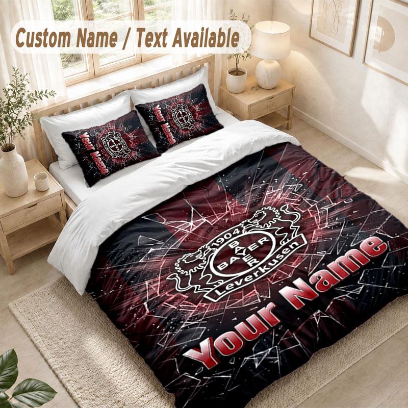 Custom Name Bedding Set 3 PiecesBayer Leverkusen Football Print Duvet Cover + 2 Pillowcases Soft Bed Decor