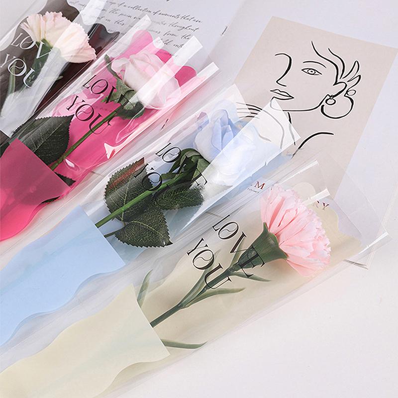 50Pcs Iridescent Single Rose Sleeves Diy Transparent Flower Wrapping Bag Floral Material Packaging Waterproof