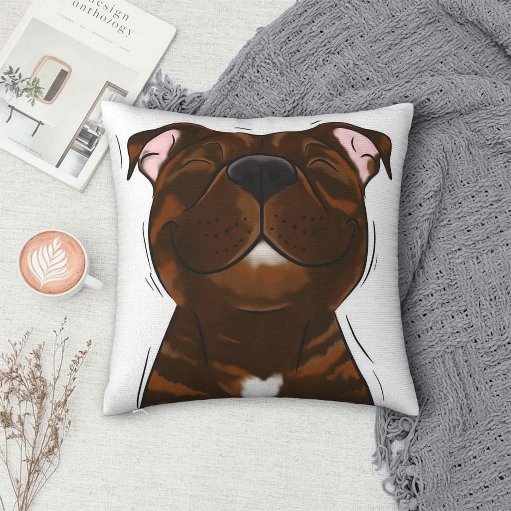 Smiling Brindle Staffy Stafford Square Pillowcase Polyester Linen Velvet Pattern Zip Decorative Pillow Case Sofa Cushion Cover