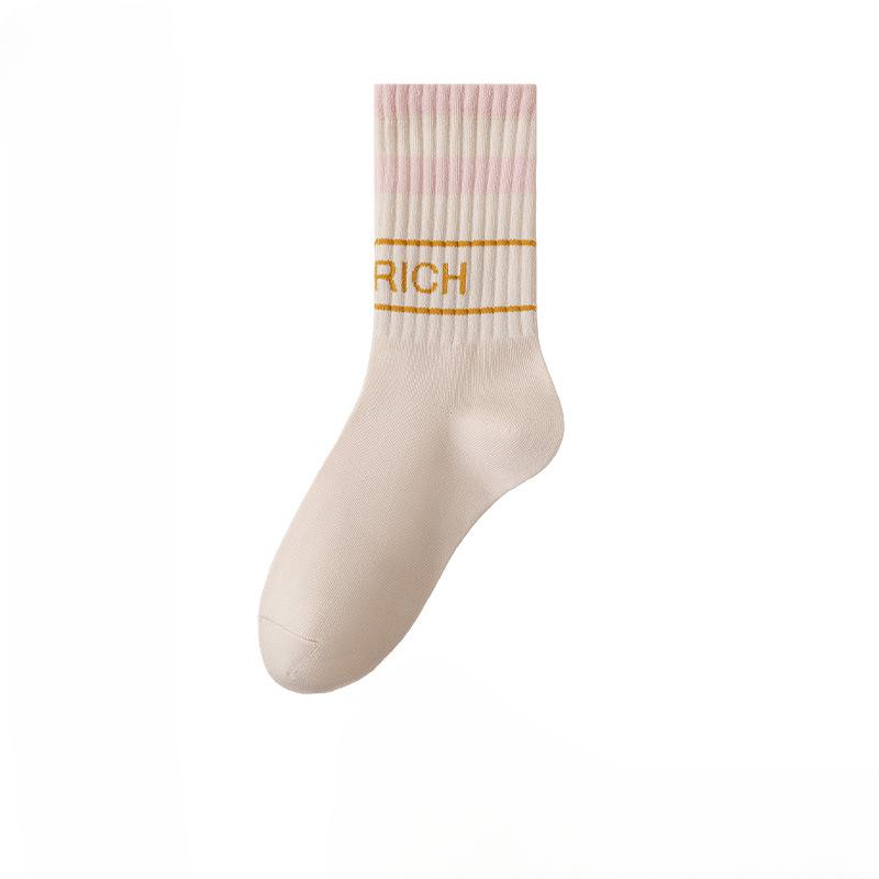 Female Autumn and Winter Draw A Tie Color Sweat Absorbing Breathable Letter Movement In Tube Socks