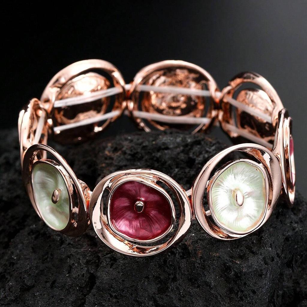 Color Painting Oil Round Hollow Flower Bracelet, Small Fresh Lady Summer Flower Elastic Bracelet