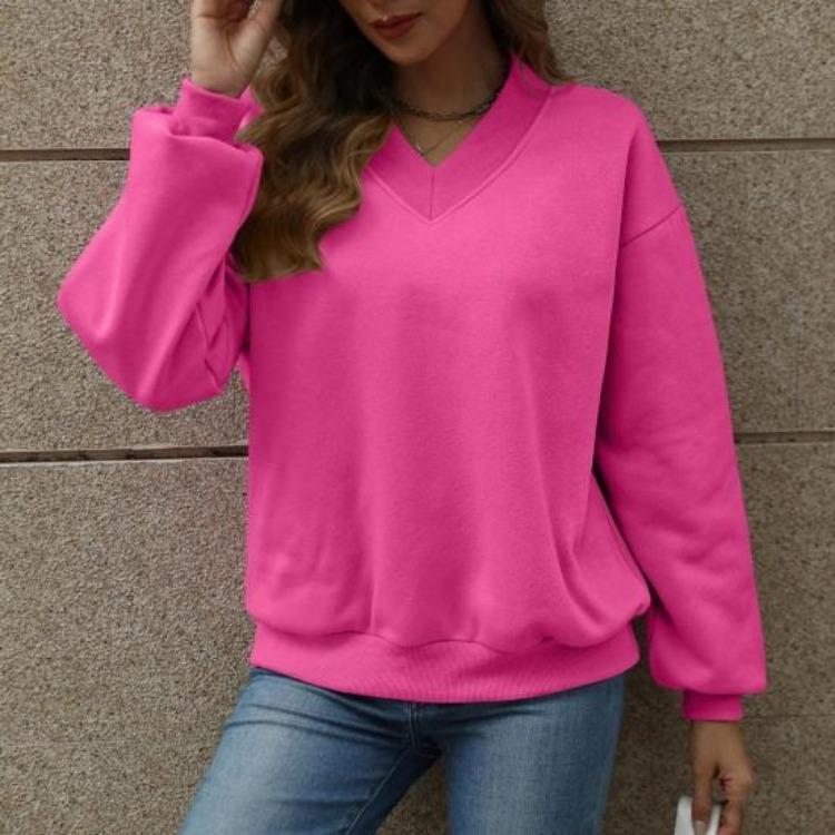 Fall Casual Drop Shoulder V Neck Oversized Sweatshirts Womens Fleece Long Sleeve Pullover Top Outfits