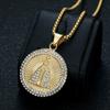 European and American Hip-hop Jewelry, Gold-plated Diamond-encrusted Round Brand Cross Pendant Necklace  Personalized Party Wear Accessories