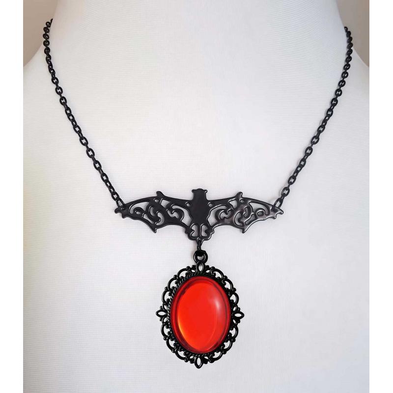 Gothic Bat Crystal Necklace - Women's Halloween Fashion Jewelry