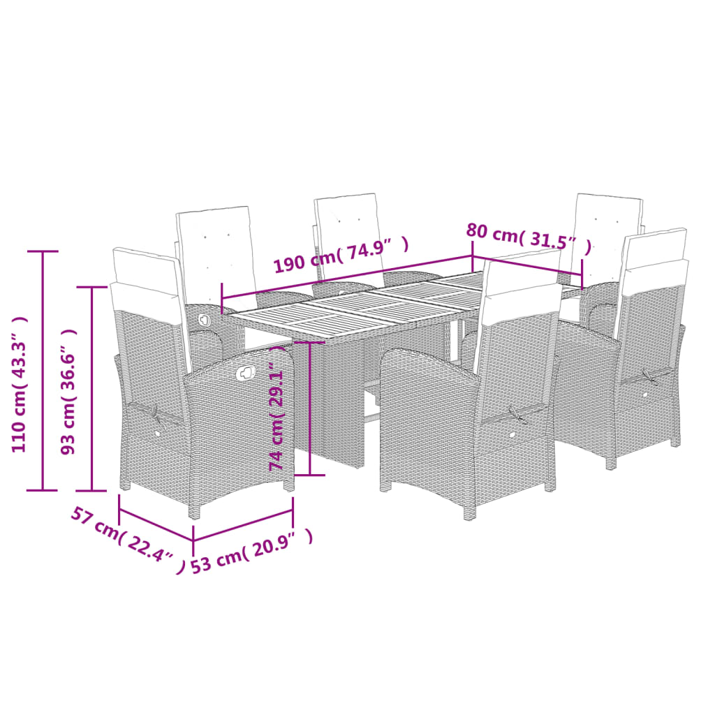 7 Piece Outdoor Dining Set with Cushions Beige Mix Poly Rattan