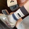 Women's Autumn Mid-calf Socks, Retro Color-blocking Striped Fabric Label Trendy Socks, Boneless Pile Socks