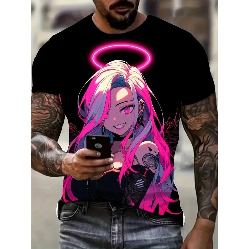 Summer Mens T-shirt Creative Cortoon 3D Printed Short Sleeved T-shirt Fashionable Comfortable Soft Breathable Large Loose T-shirt