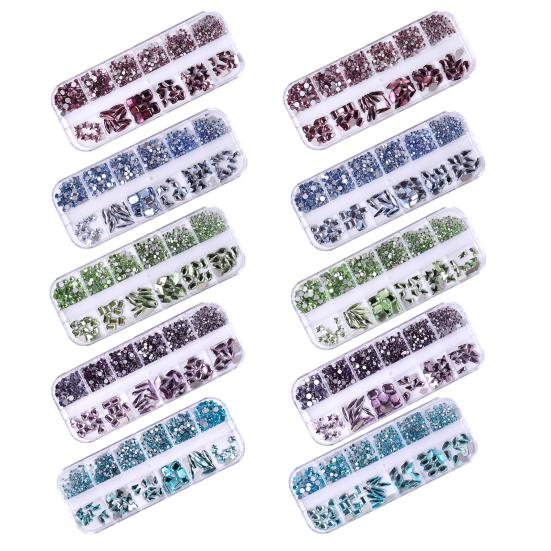 1 Set 12 Grids Nail Assorted Shape Glass Art Rhinestone Kit Flatback Rhinestone DIY Nail Design