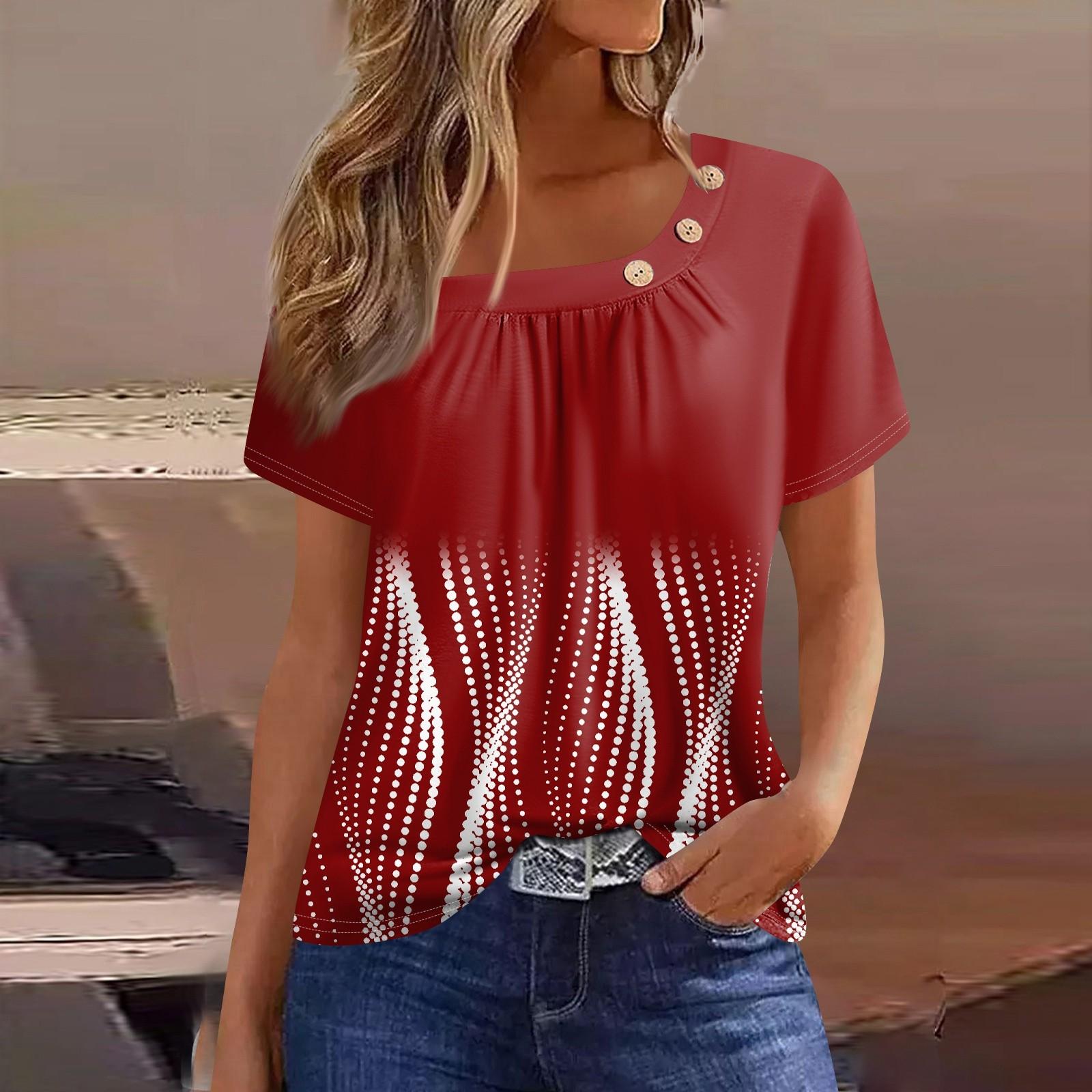 

Летние топы для женщин. Удобные женские топы с круглым вырезом и короткими рукавами. Футболки с принтом для женщин. S