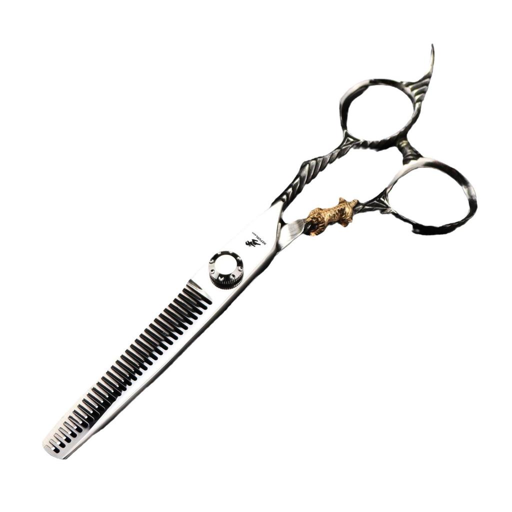 6" DMX-31 Premium Hairdressing Scissors Set: Straight, Serrated, Thinning Shears - Little Golden Tiger 7H