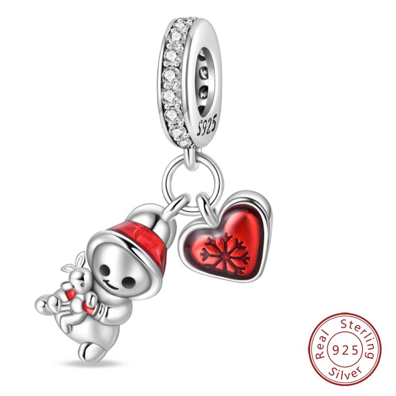 New Winter Charms Bead Copper Snowflake Snowman Penguin Deer Dangle Fit Bangle Bracelet Necklace Diy Jewelry