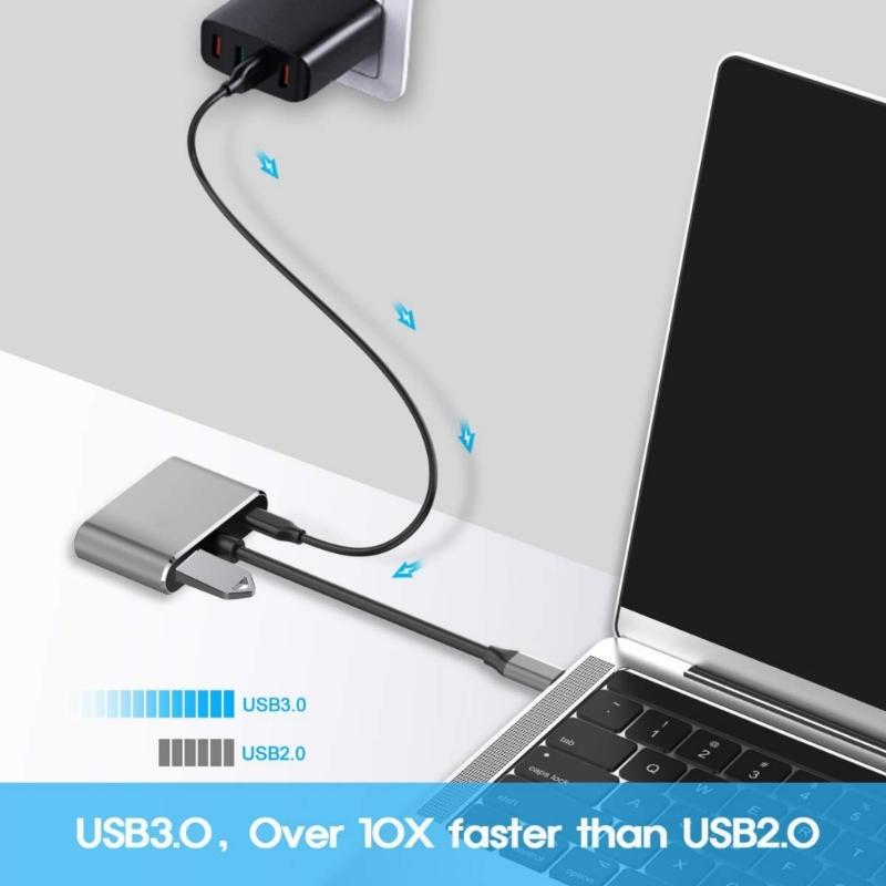Type C to 4K Splitter Adapter with Two 4K Display Support and 100WPD Fast Charging for Laptop