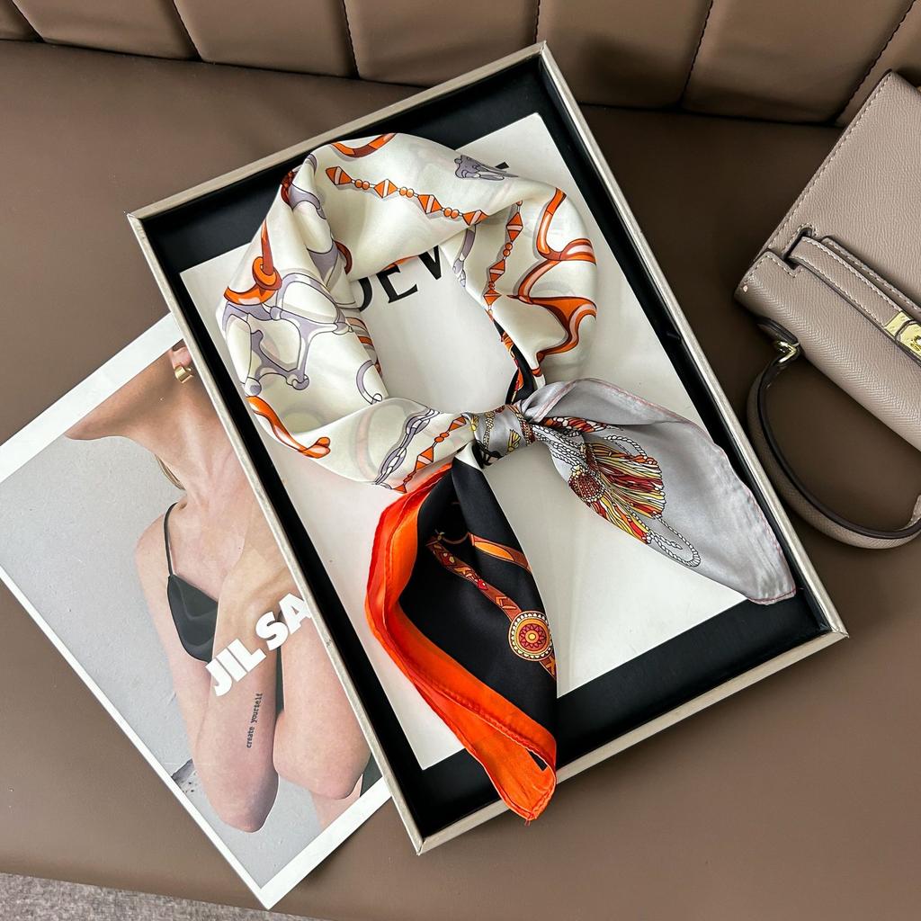 Hedvábný šátek pro ženy, módní všestranný, vysoký smysl, 70 čtverečních stop, ochrana krku, šátek, retro šátek, taška
