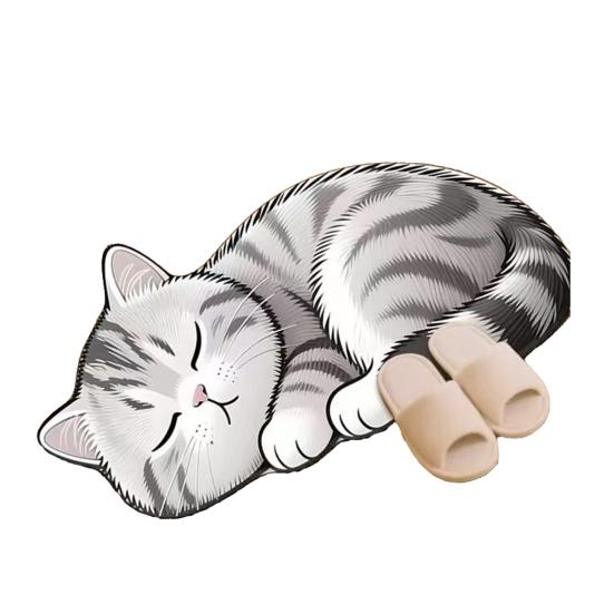 Floor Mat Non-Slip Backing Cat Design Easy Maintenance Versatile Rug Living Room Bathroom Kitchen Home Decor