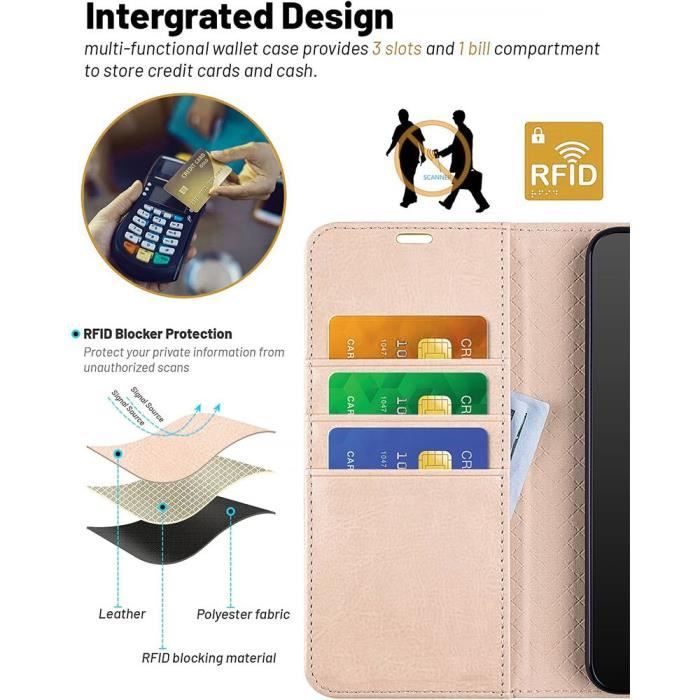 Coque pour Samsung Galaxy S24 avec 2 Verres Trempés, Effet Cuir Antichoc Intégral Flip Case Doré