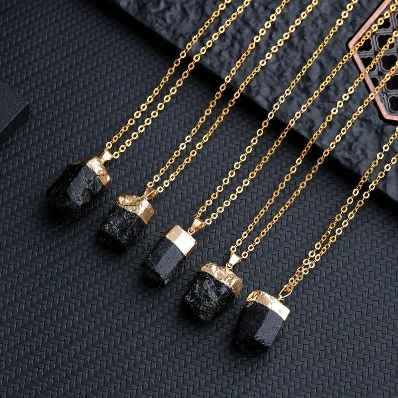Natural Black Titan Crystal Pendant With Silver Plating For Jewelry