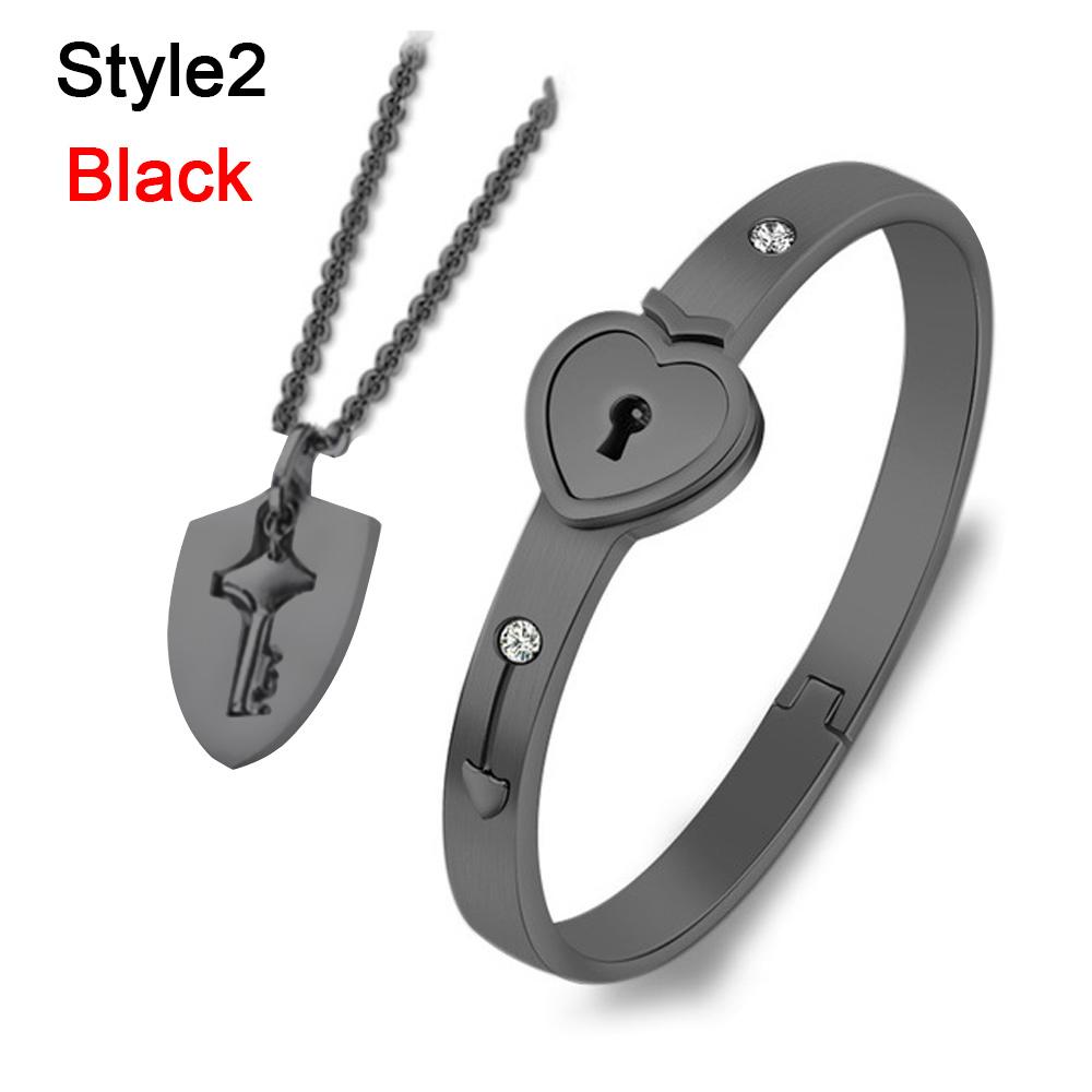 New Men and Women Jewelry Concentric Lock Key Bracelet Necklace Steel Stainless