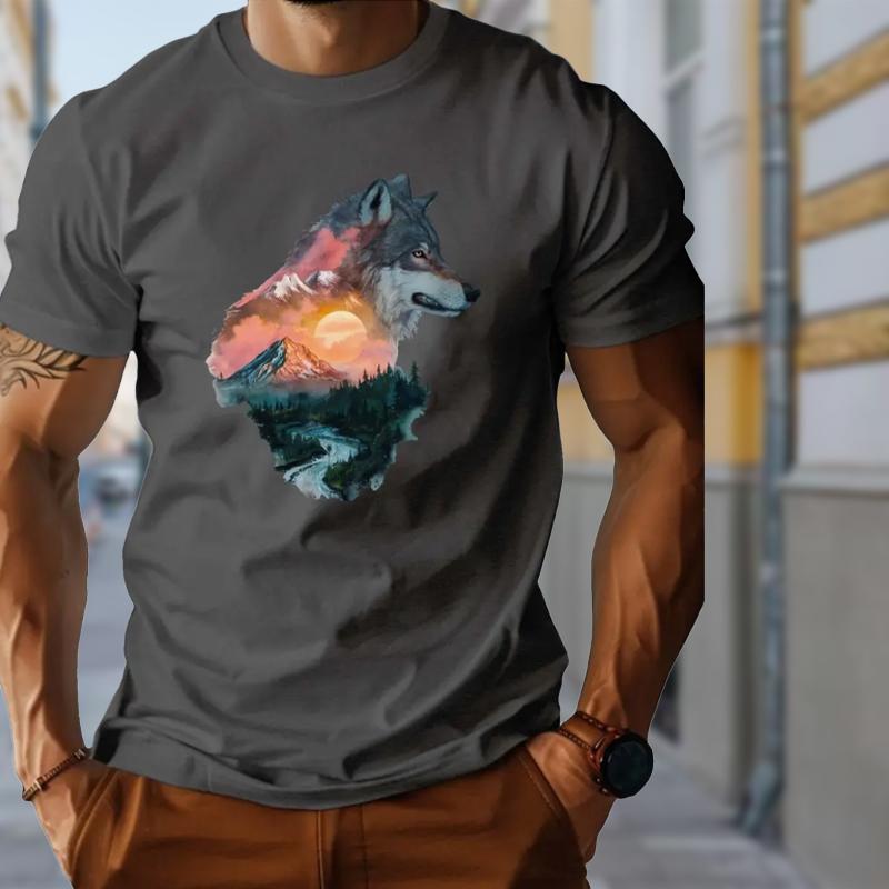 

Новая летняя мужская модная футболка с принтом головы волка, мужская футболка, топ 8XL серый