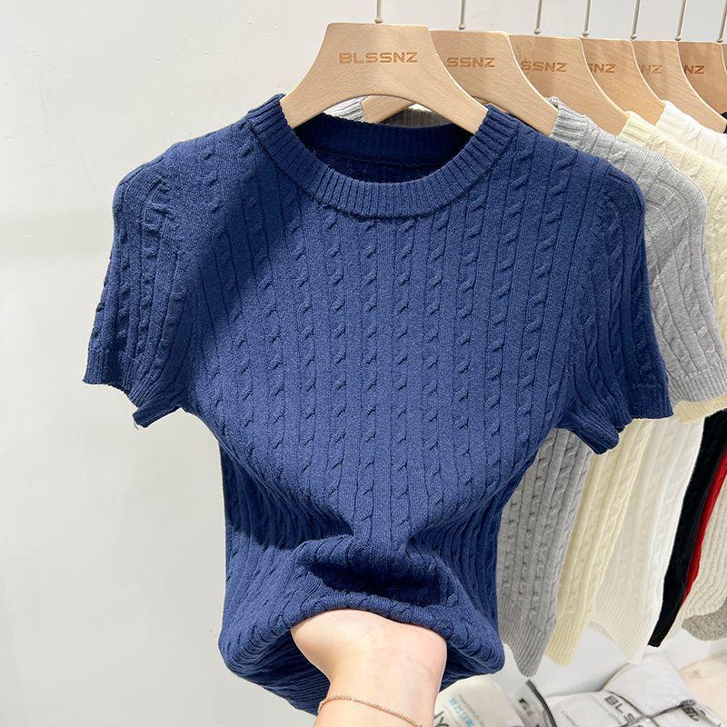 

Women s Apricot Short-Sleeve Knit Top, Slim Cable Design, Summer 2025 Collection One Size: Recommended for 80-130 jin королевский синий