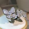 925 Silver Luxury Vintage Double Butterfly Full Crystal Ring Jewelry For Women Rhinestone Sweet Girls Ring Female Wedding Rings