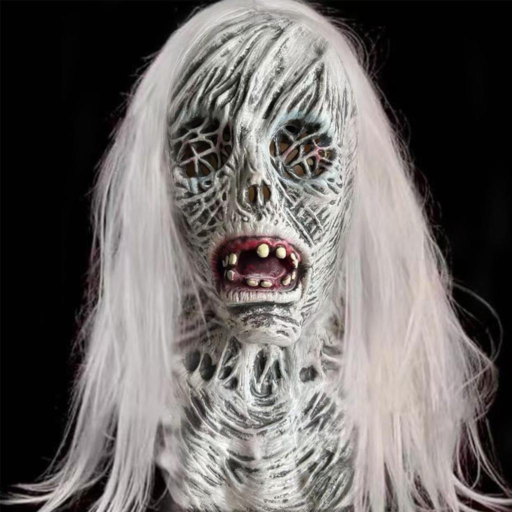 Horror Biochemical Zombie Film and Television Head Cover, White Hair Devil Mask